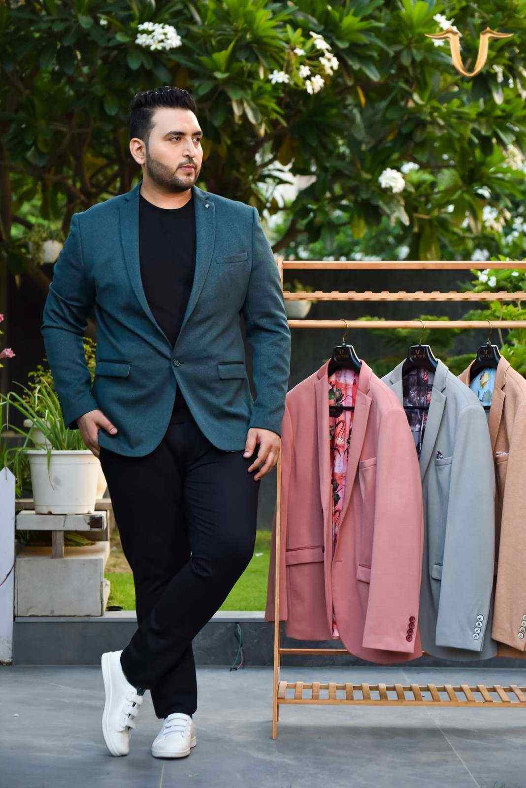 Teal Stretch Knitted Blazer house-of-united