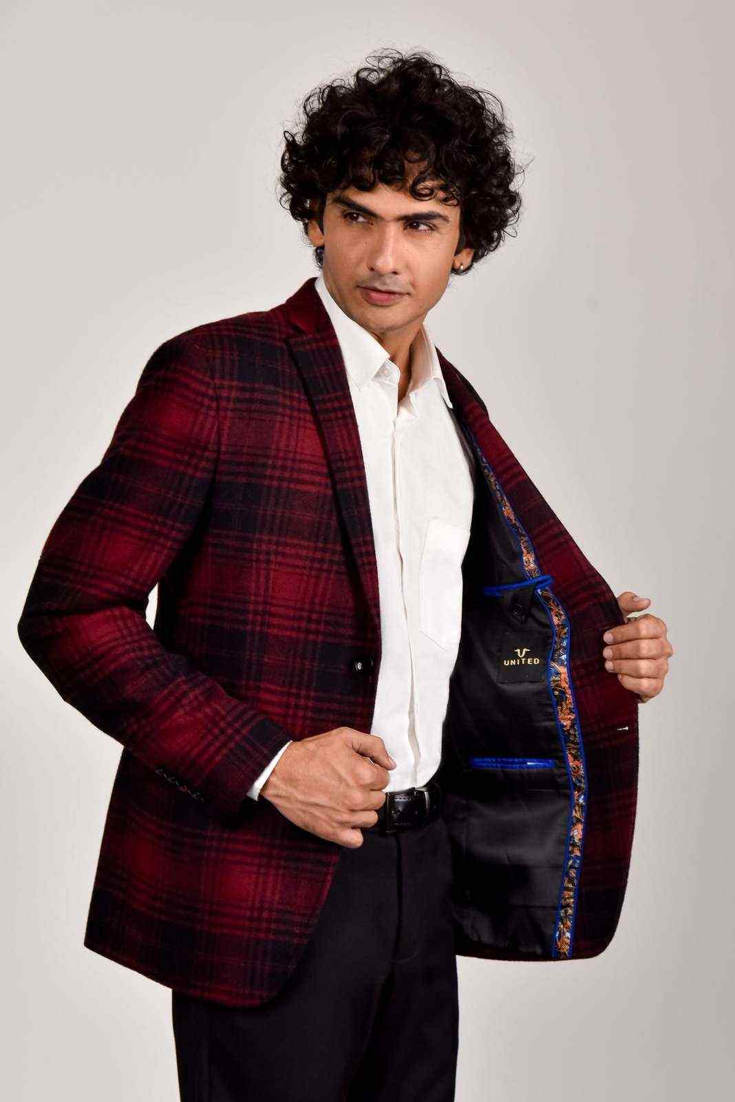 Red Tweed Woven Blazer house-of-united