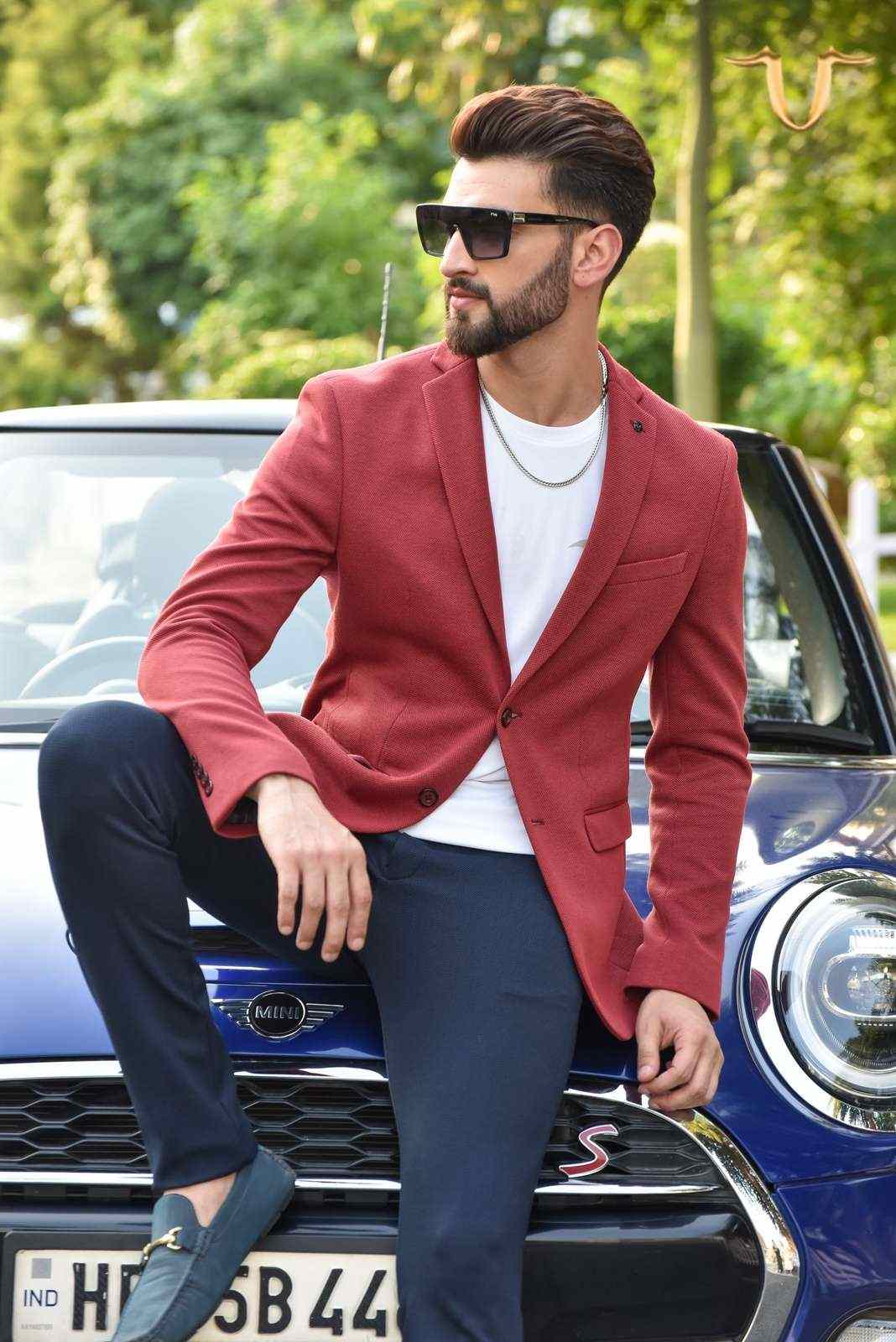 Red Twill Knitted Blazer house-of-united