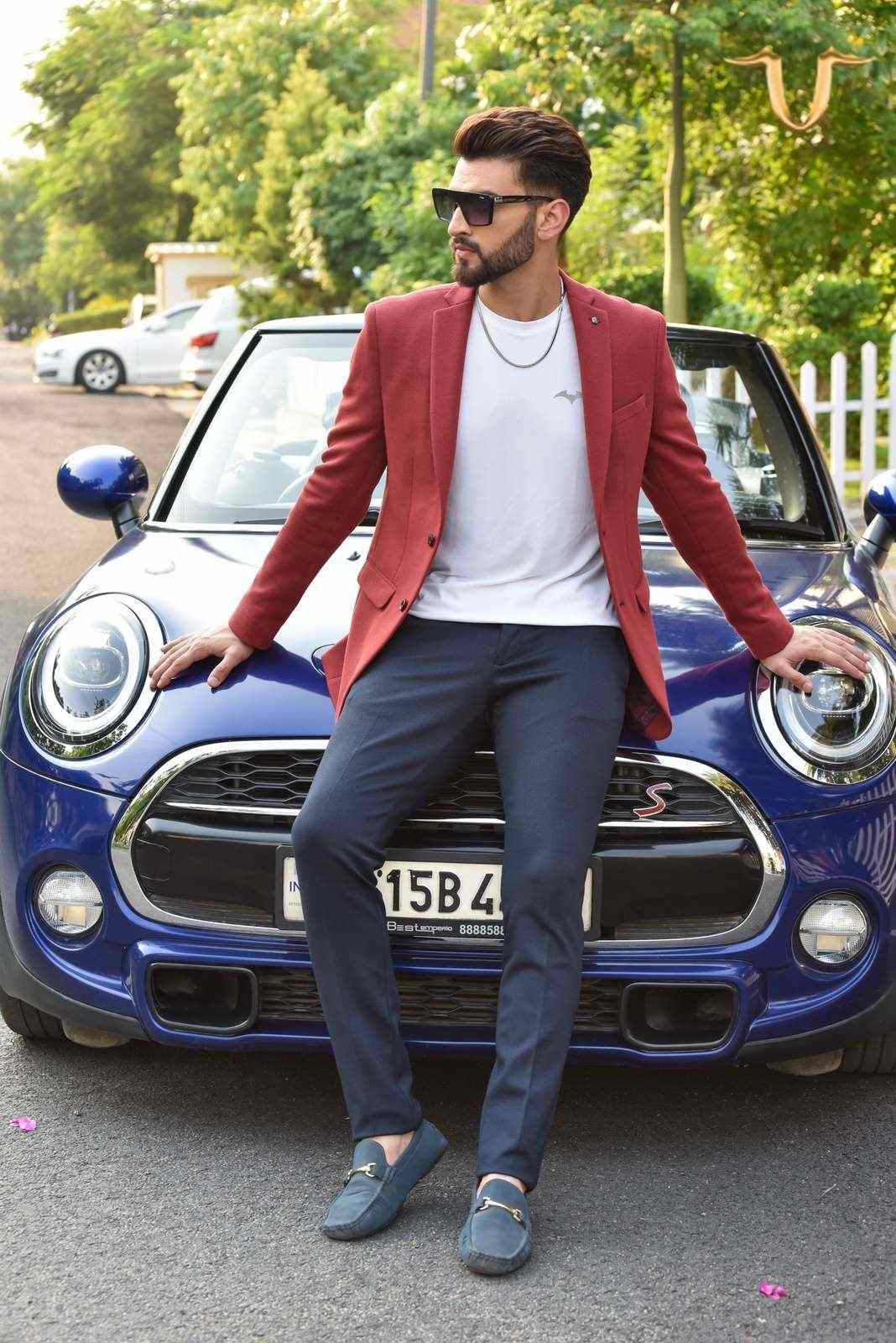 Red Twill Knitted Blazer house-of-united