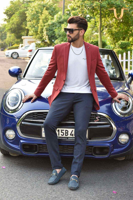 Red Twill Knitted Blazer house-of-united