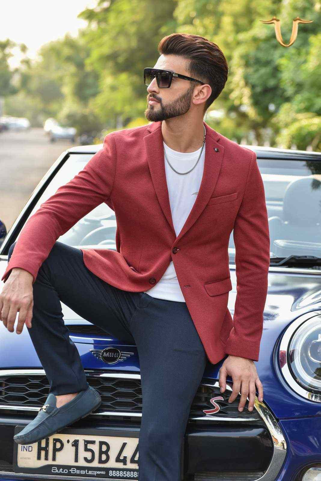Red Twill Knitted Blazer house-of-united