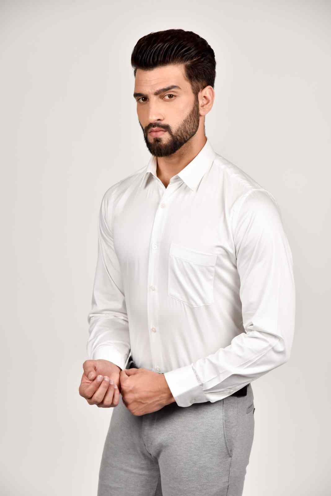 White Cotton Satin Shirt house-of-united