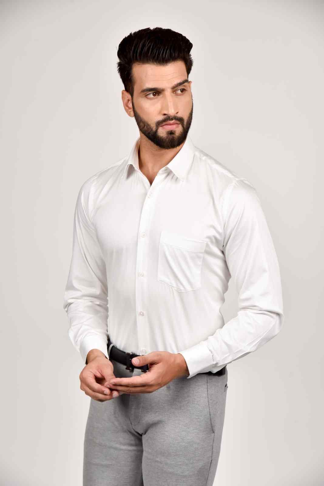 White Cotton Satin Shirt house-of-united