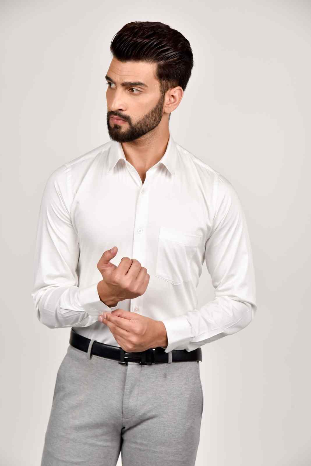 White Cotton Satin Shirt house-of-united