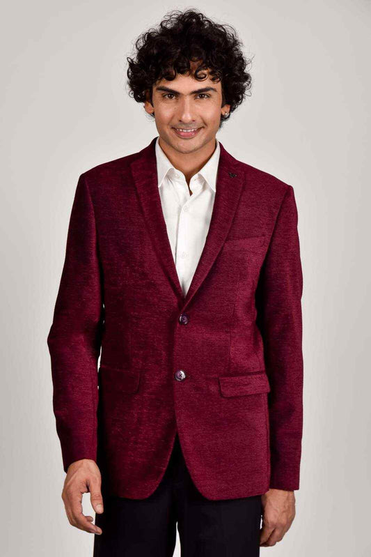 Wine Knitted Velvet Blazer house-of-united