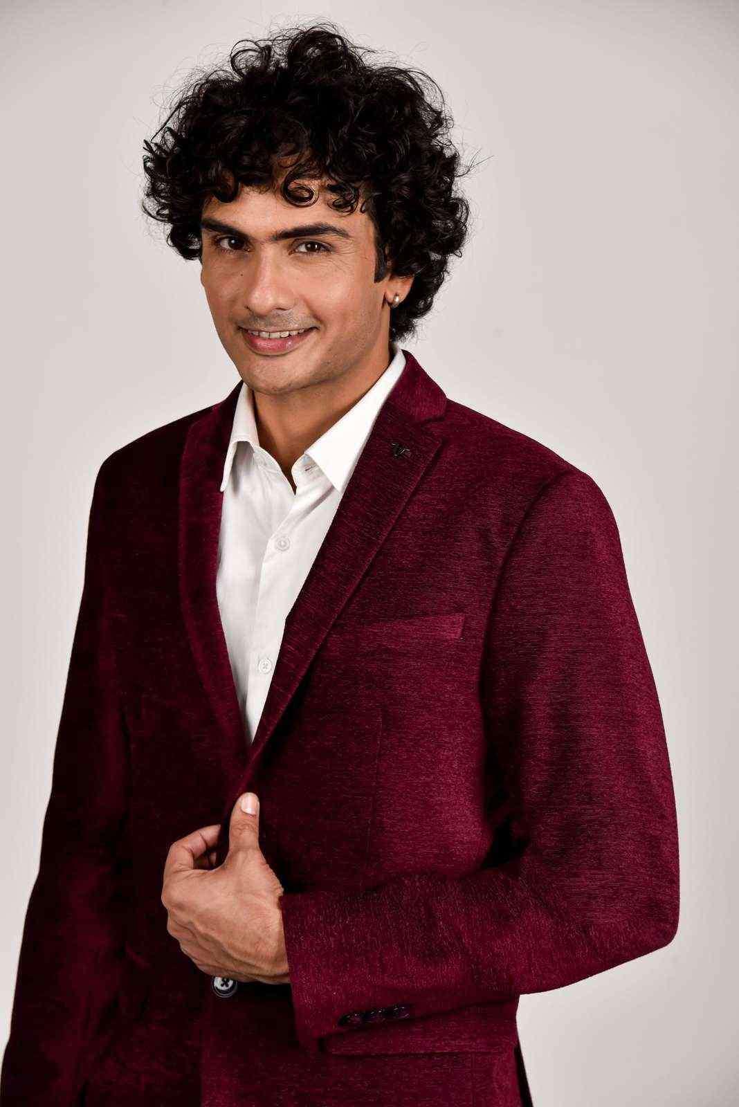 Wine Knitted Velvet Blazer house-of-united