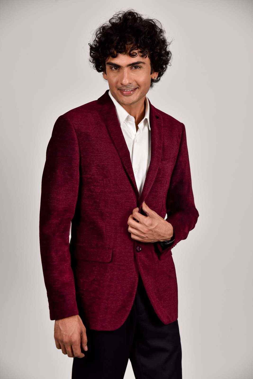 Wine Knitted Velvet Blazer house-of-united