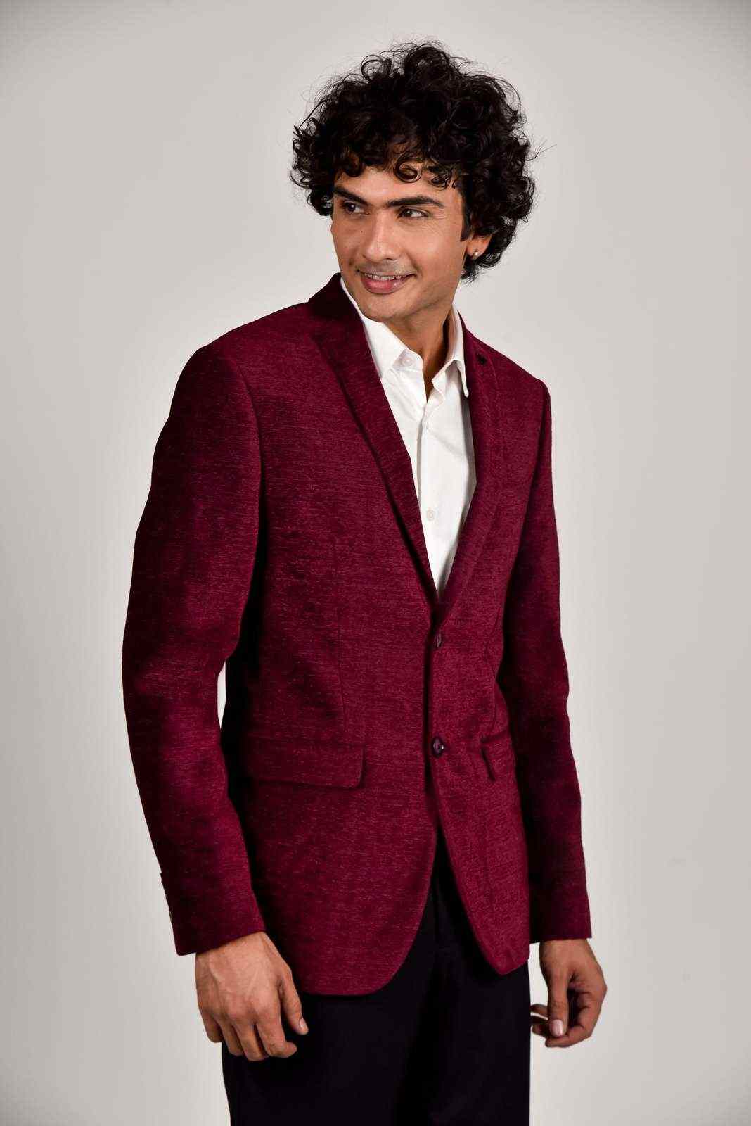 Wine Knitted Velvet Blazer house-of-united
