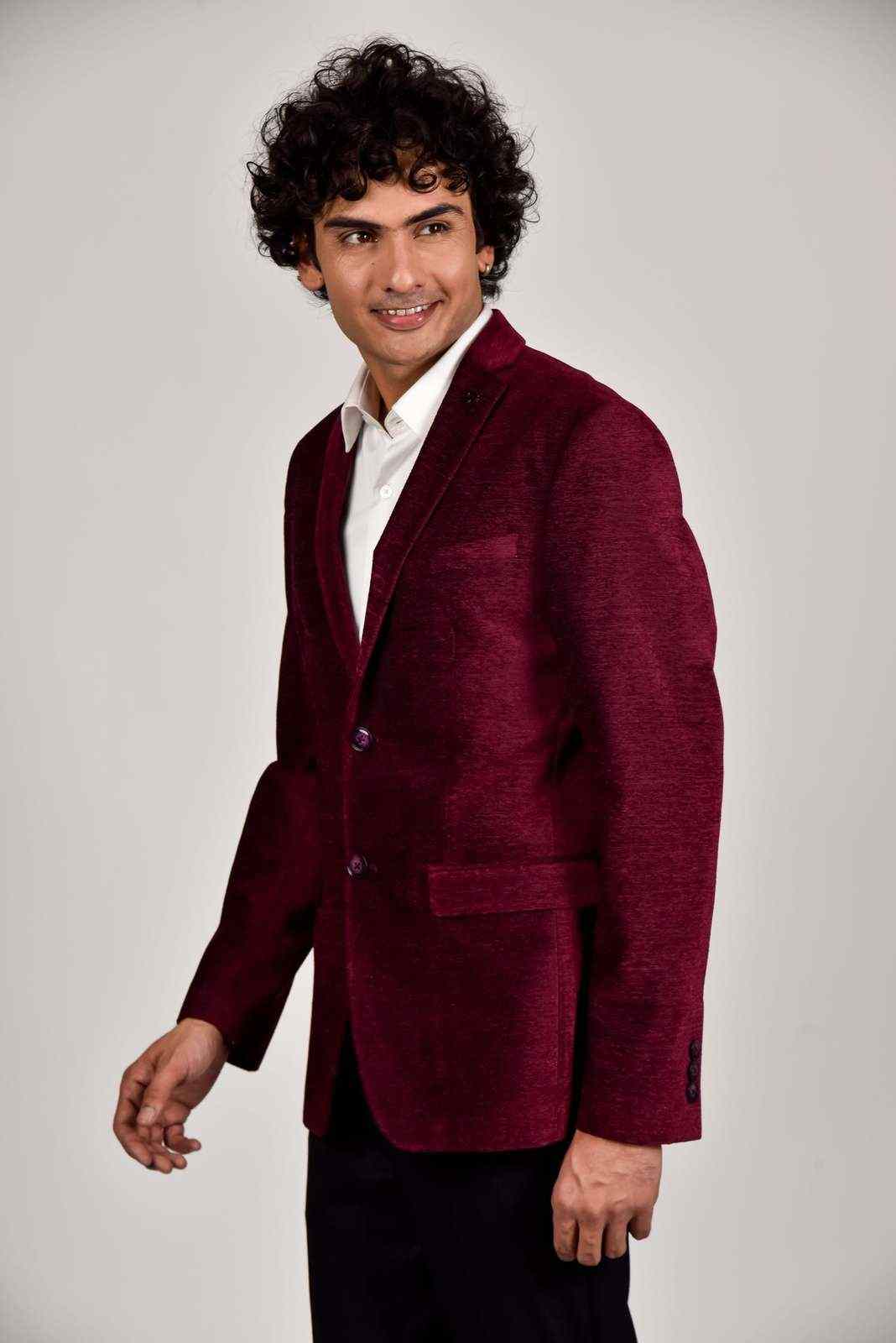 Wine Knitted Velvet Blazer house-of-united