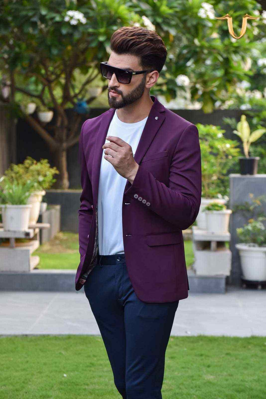 Wine Stretch Knitted Blazer house-of-united