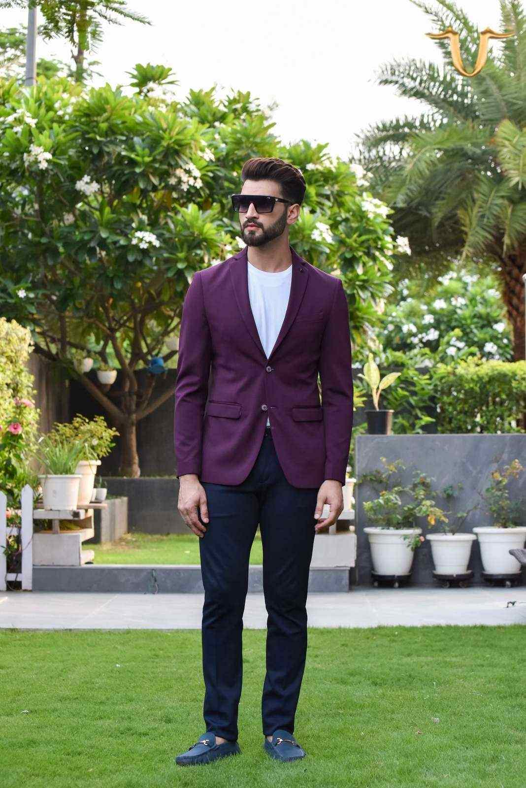 Wine Stretch Knitted Blazer house-of-united