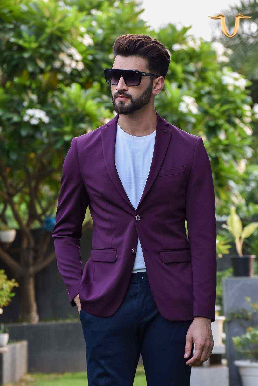 Wine Stretch Knitted Blazer house-of-united