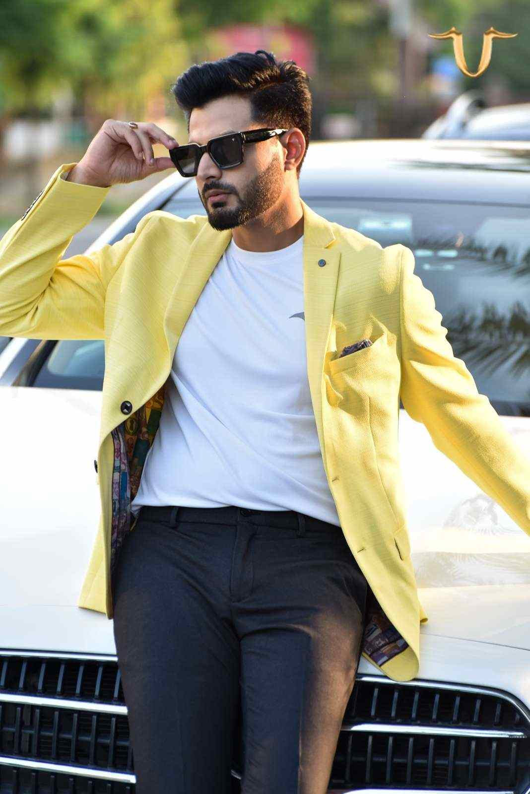 Yellow Stretch Knitted Blazer house-of-united