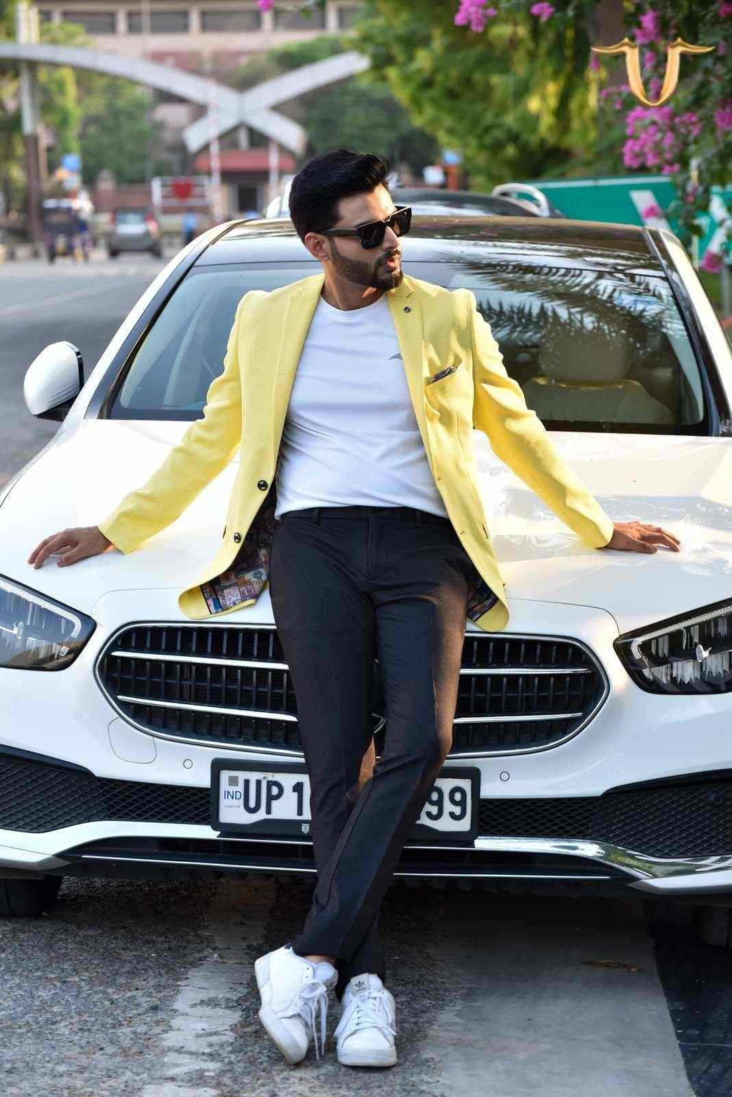 Yellow Stretch Knitted Blazer house-of-united