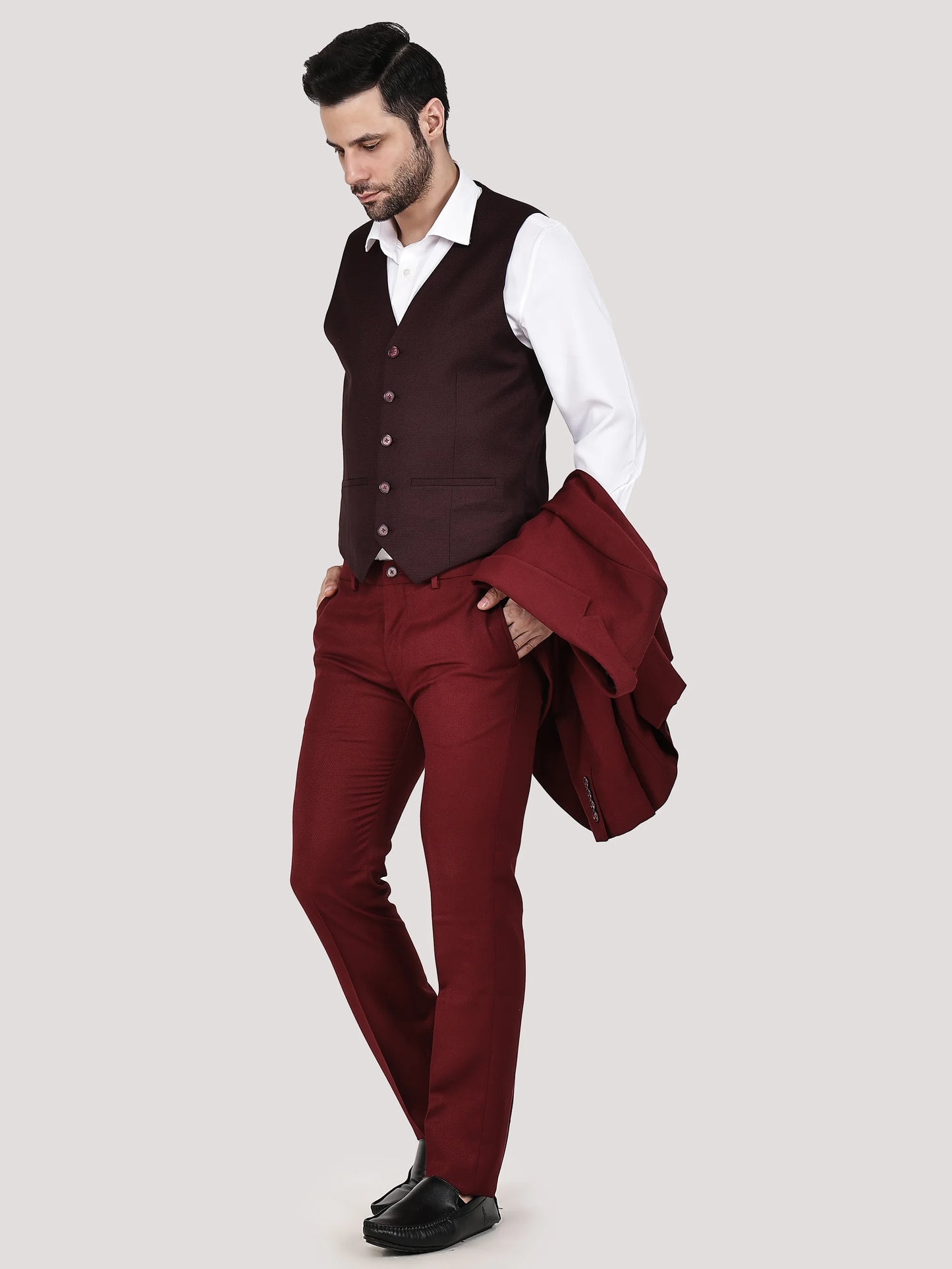 Contrast Waistcoat 3 Pcs Suit