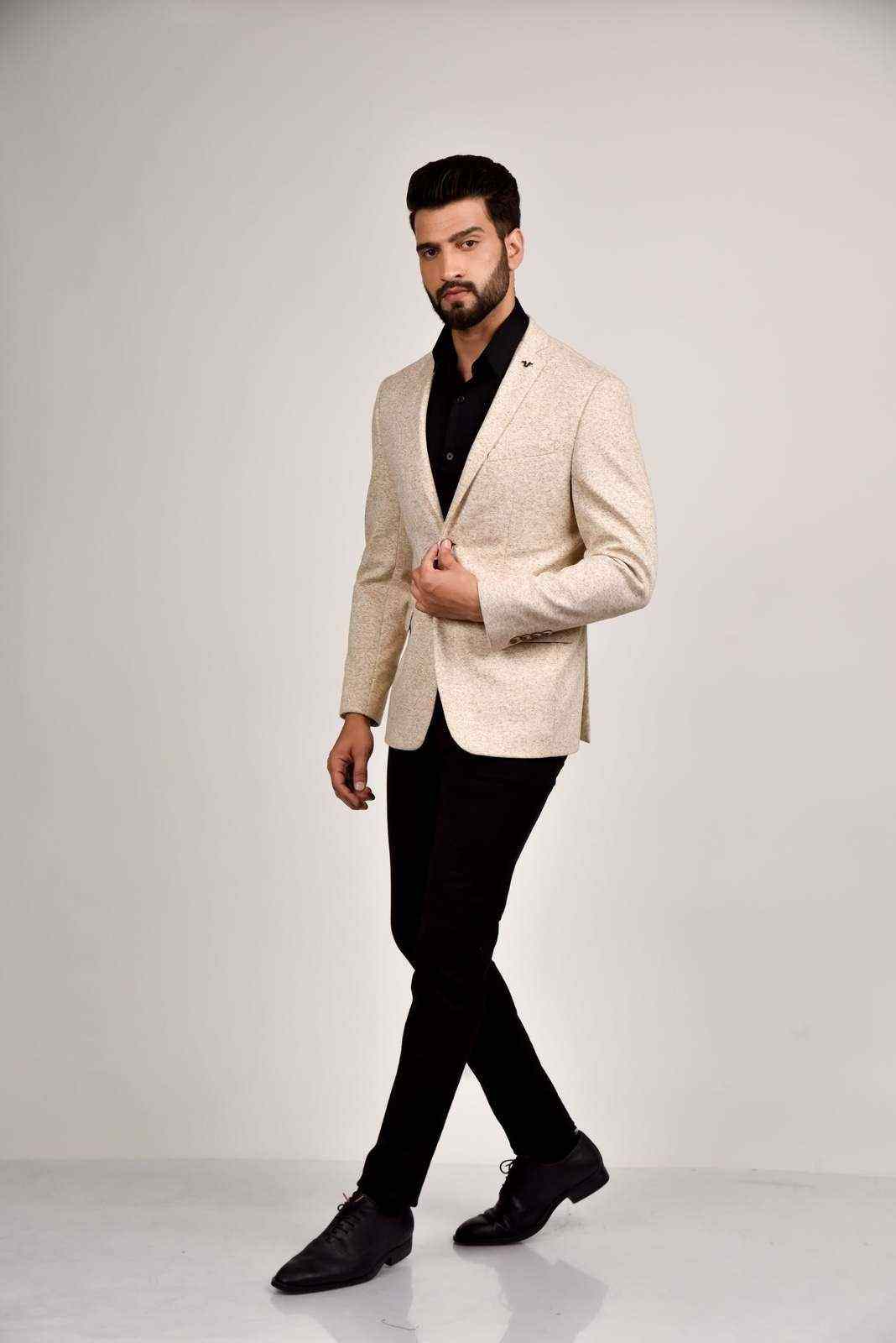 Beige Knitted Blazer house-of-united