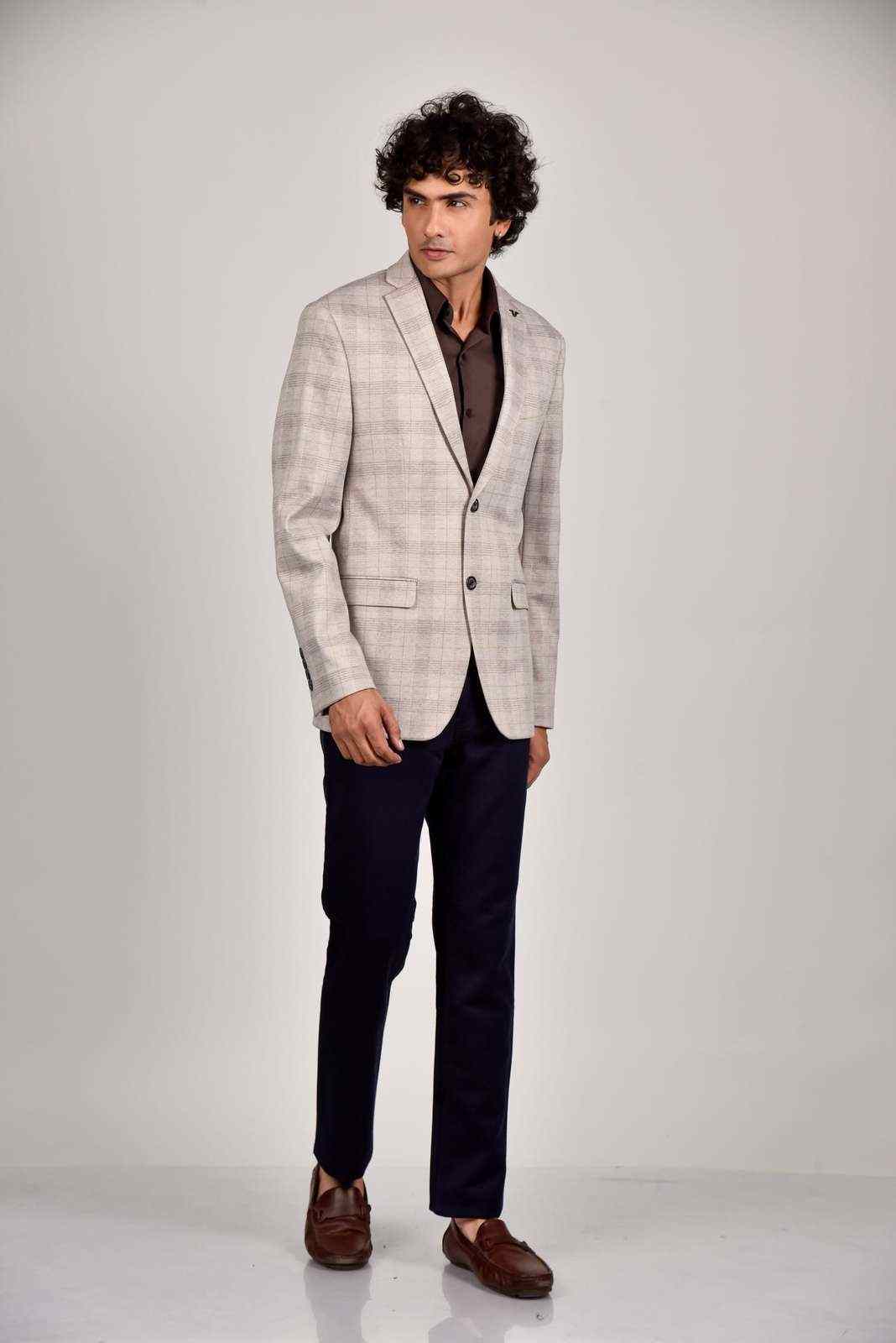 Beige Knitted Stretch Blazer house-of-united