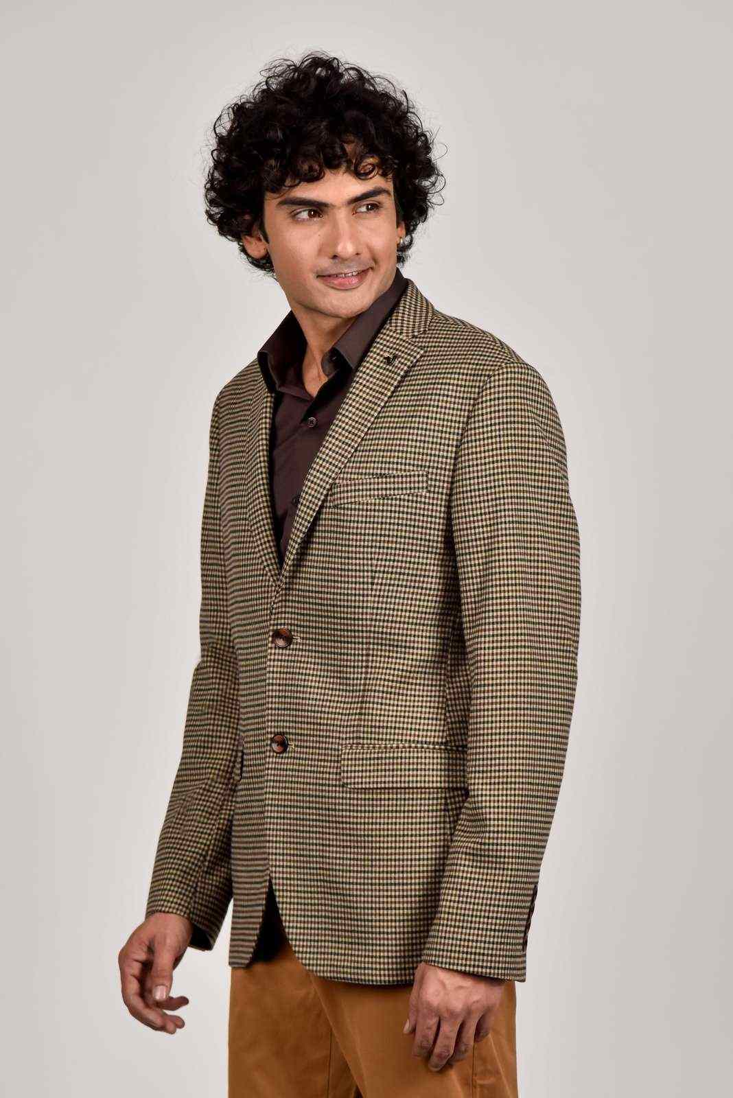 Beige Tweed Micro-check Blazer house-of-united