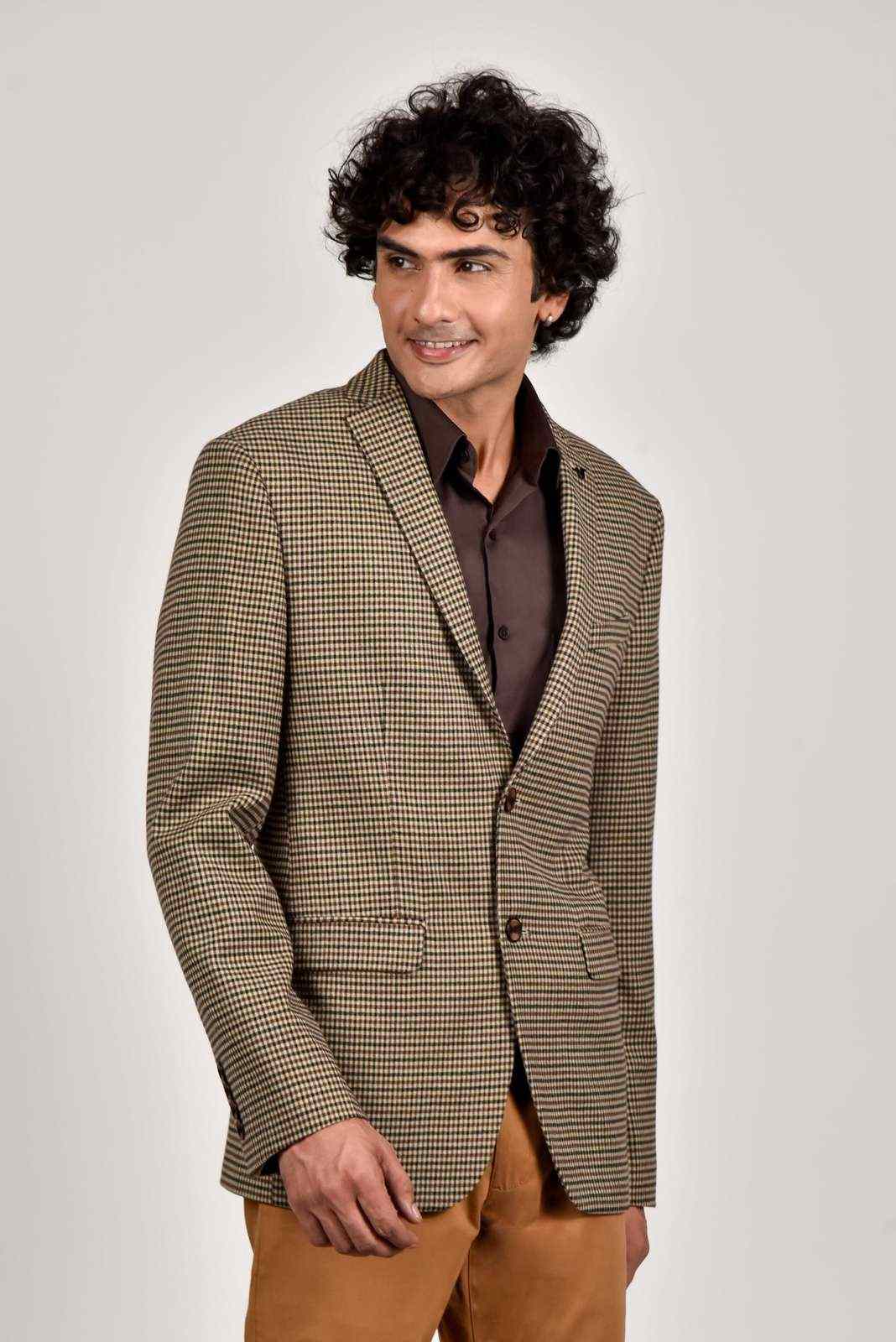 Beige Tweed Micro-check Blazer house-of-united