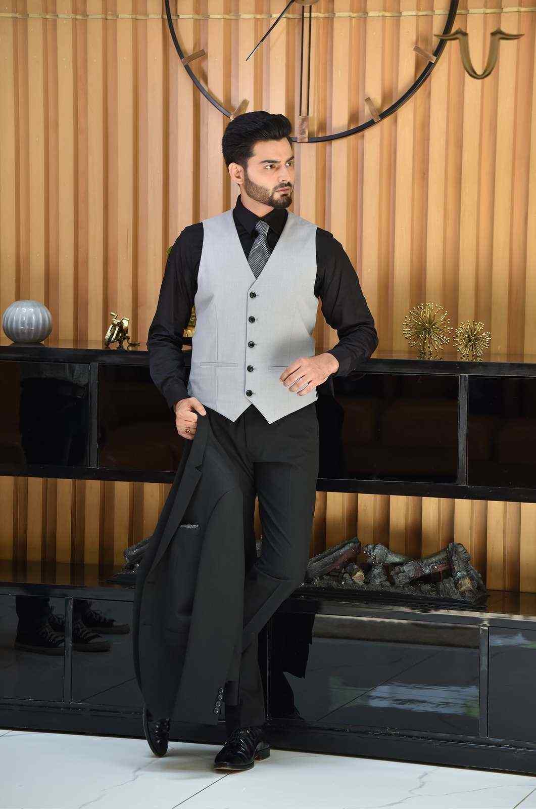 Black 3 Pc Formal Suit With Contrast Waistcoat house-of-united