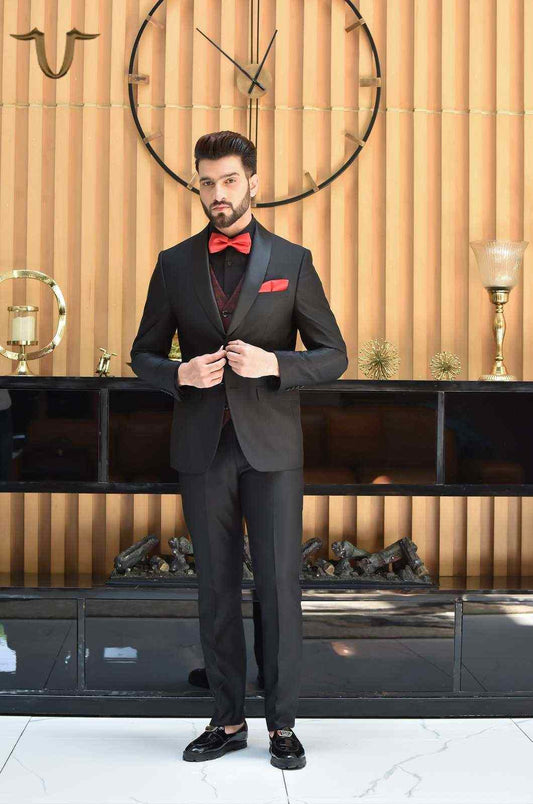 Black 3 Pc Partywear Suit With Contrast Waistcoat house-of-united