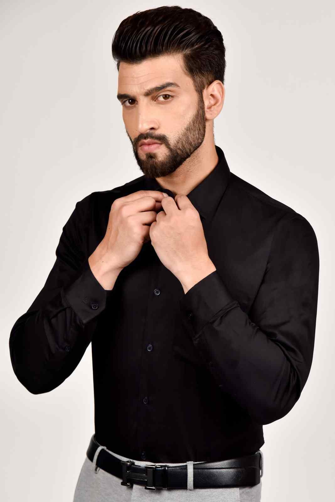 Black Cotton Satin Shirt house-of-united