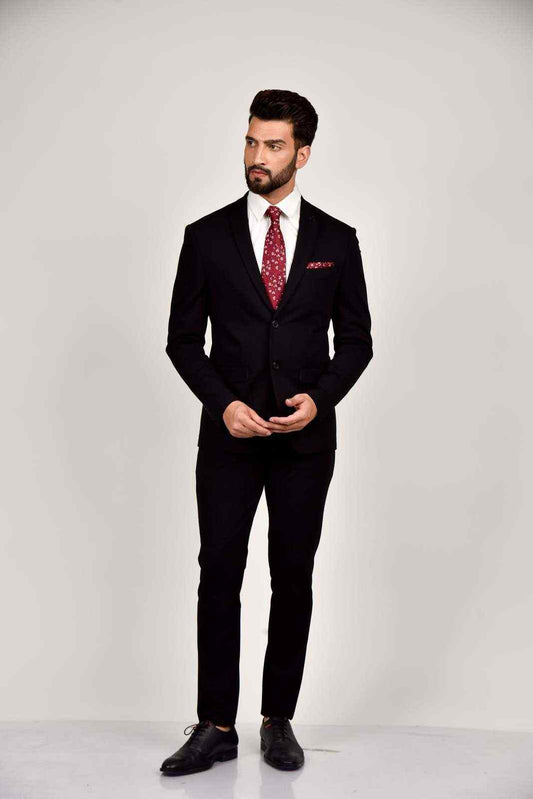 Black Knitted 2 Pc Suit With Stretch house-of-united