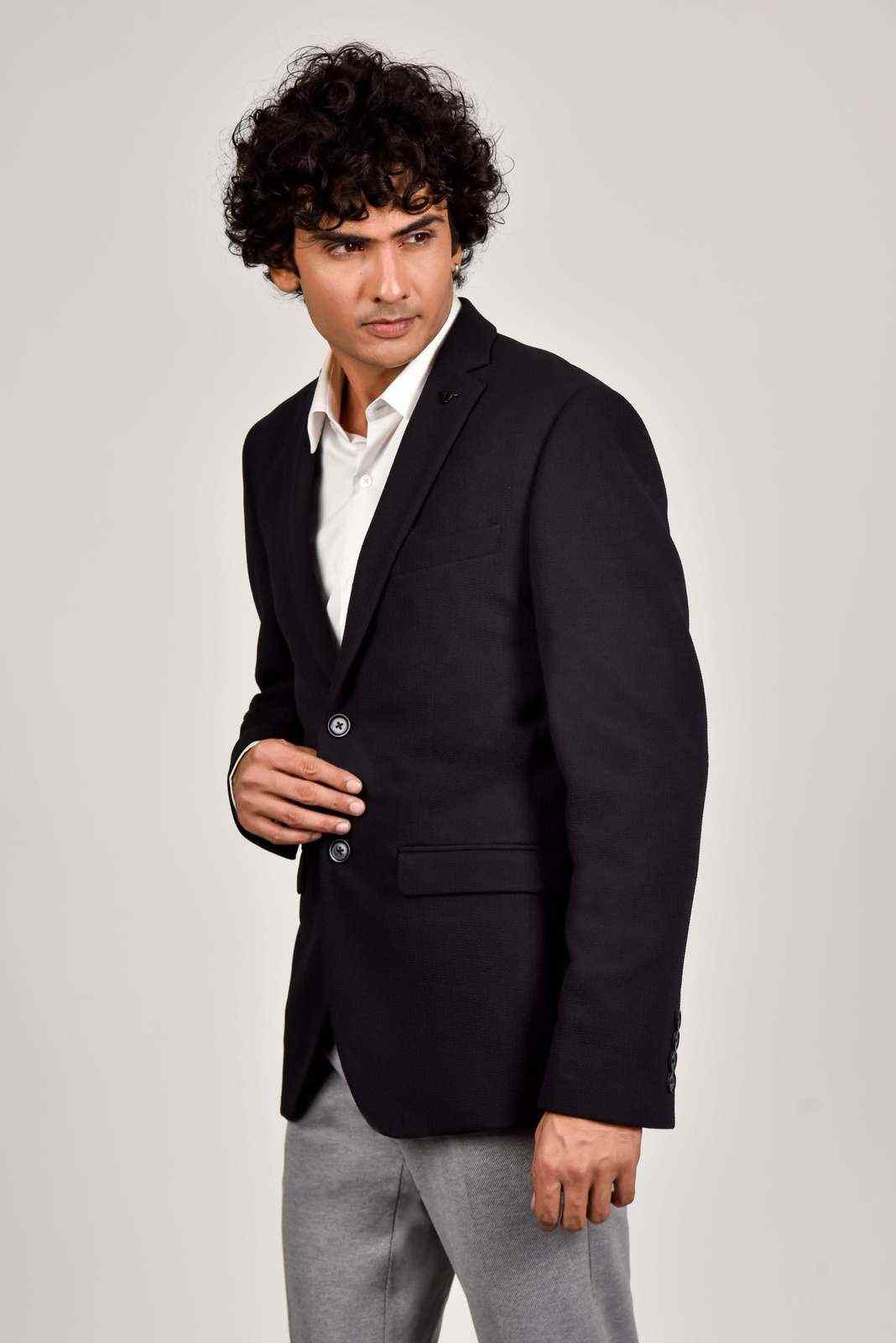 Black Knitted Formal Blazer house-of-united