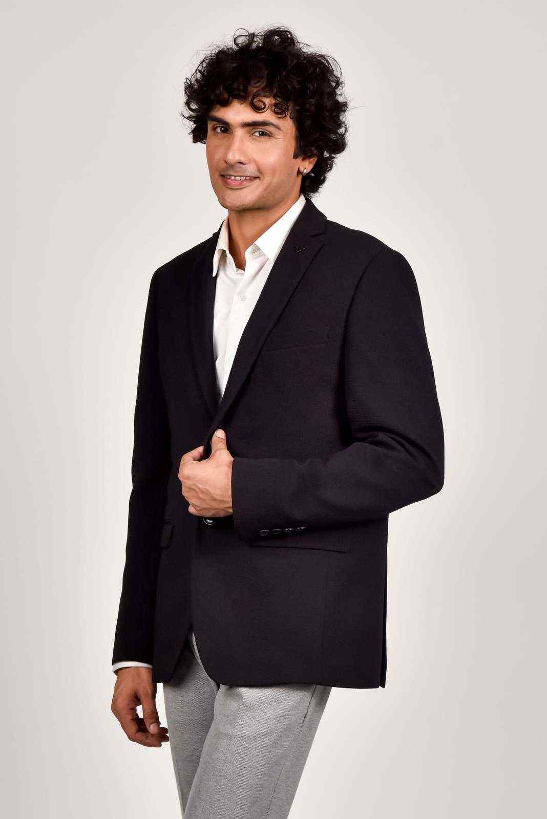 Black Knitted Formal Blazer house-of-united