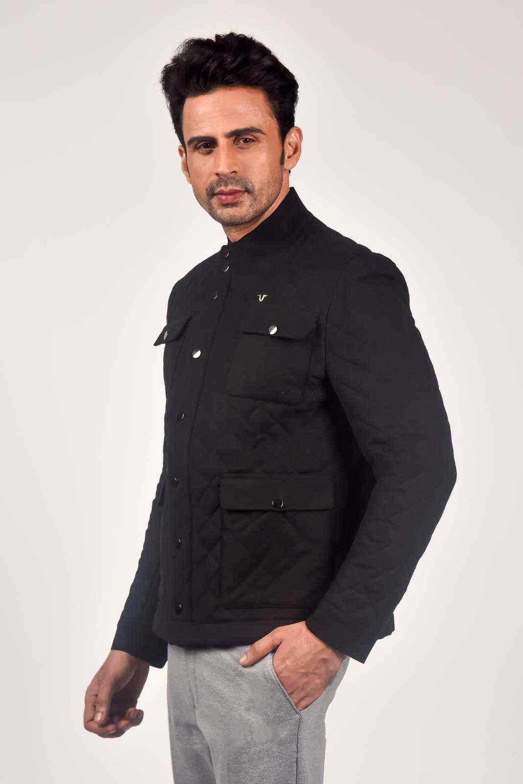 Black Quilted Zipper Jacket house-of-united