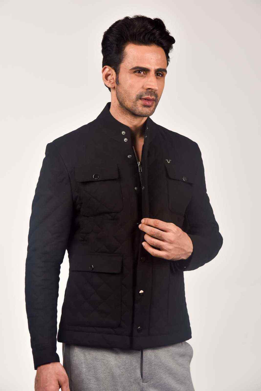 Black Quilted Zipper Jacket house-of-united