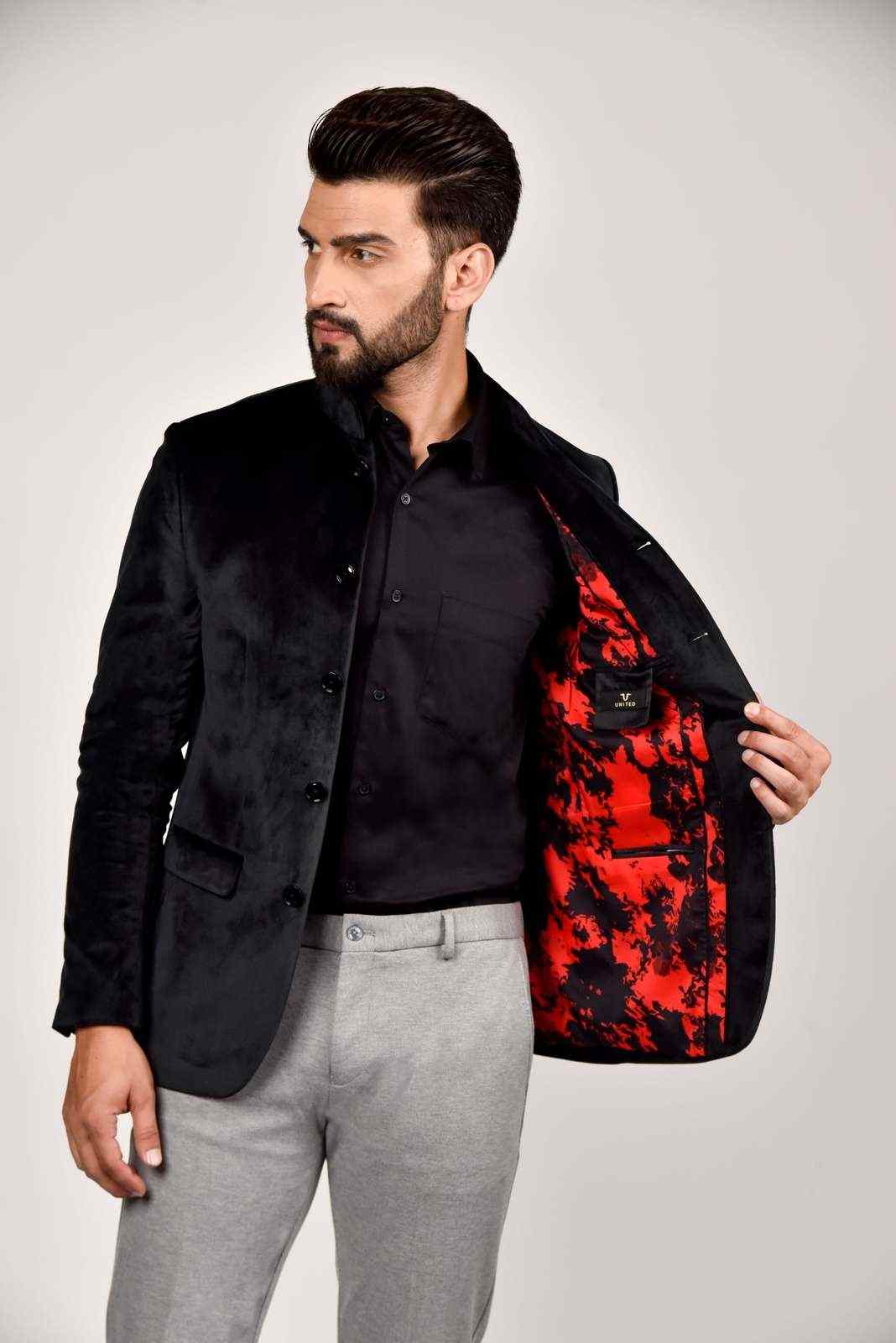 Black fashion velvet blazer men