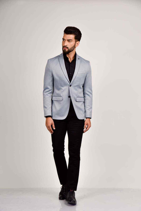 Blue Knitted Blazer For Outings house-of-united