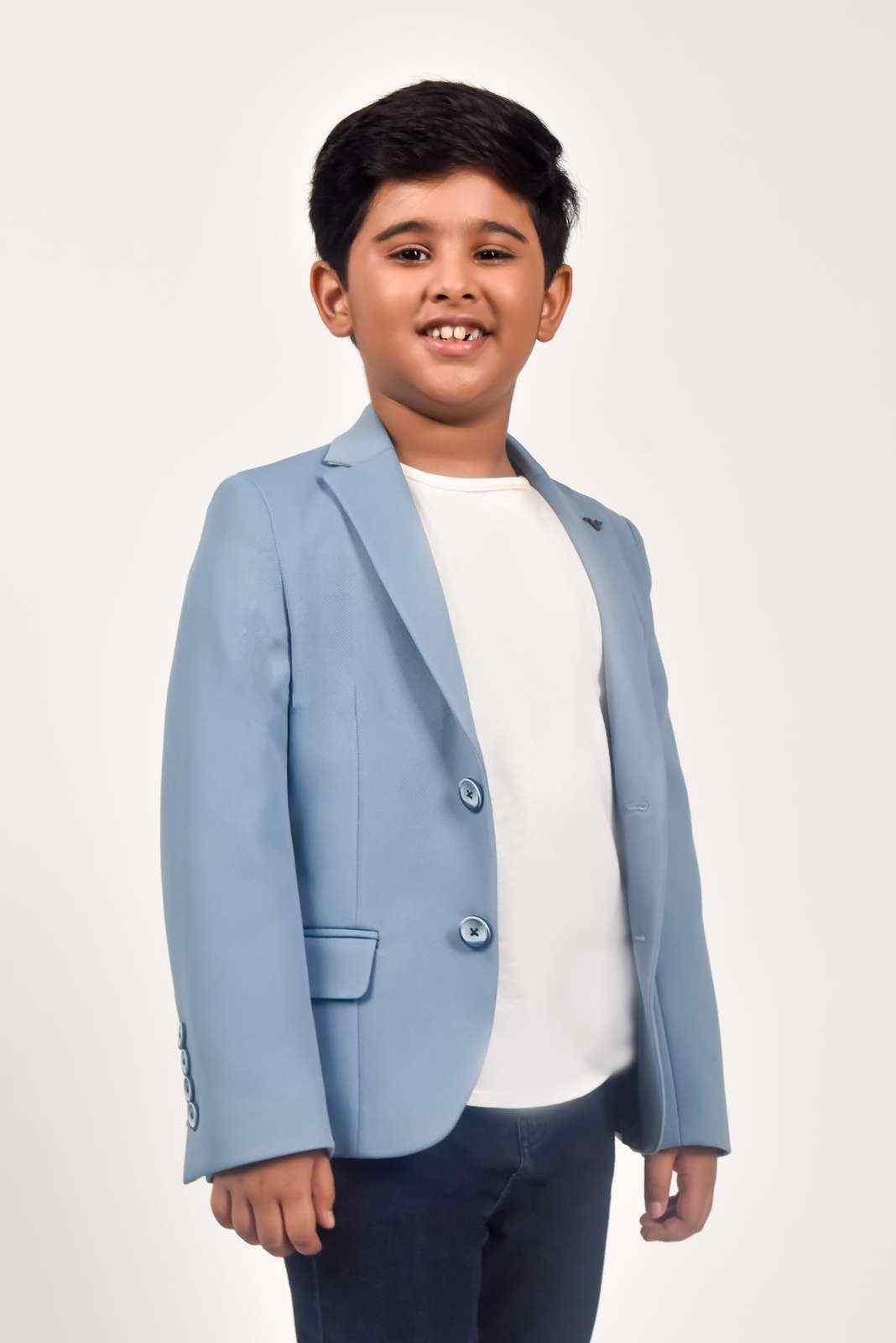 Blue Knitted Blazer For School Parties