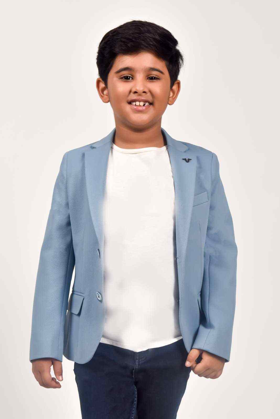 Blue Knitted Blazer For School Parties
