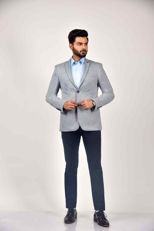Blue Knitted Office Blazer house-of-united