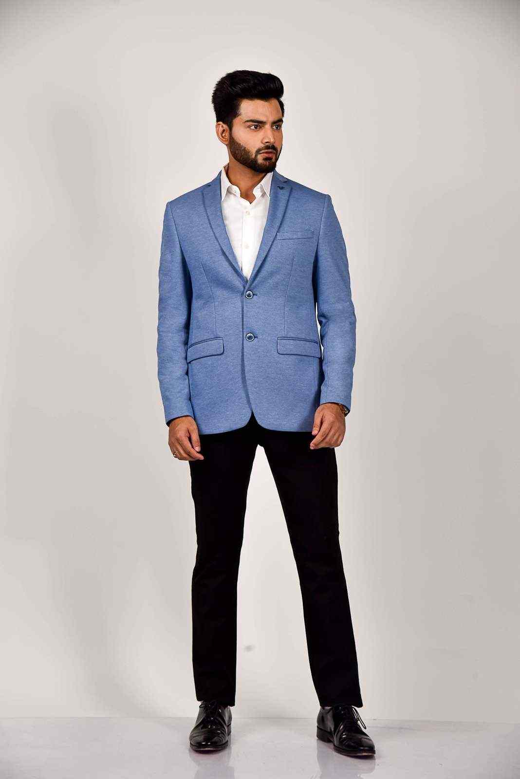 Blue Knitted Stretch Blazer house-of-united