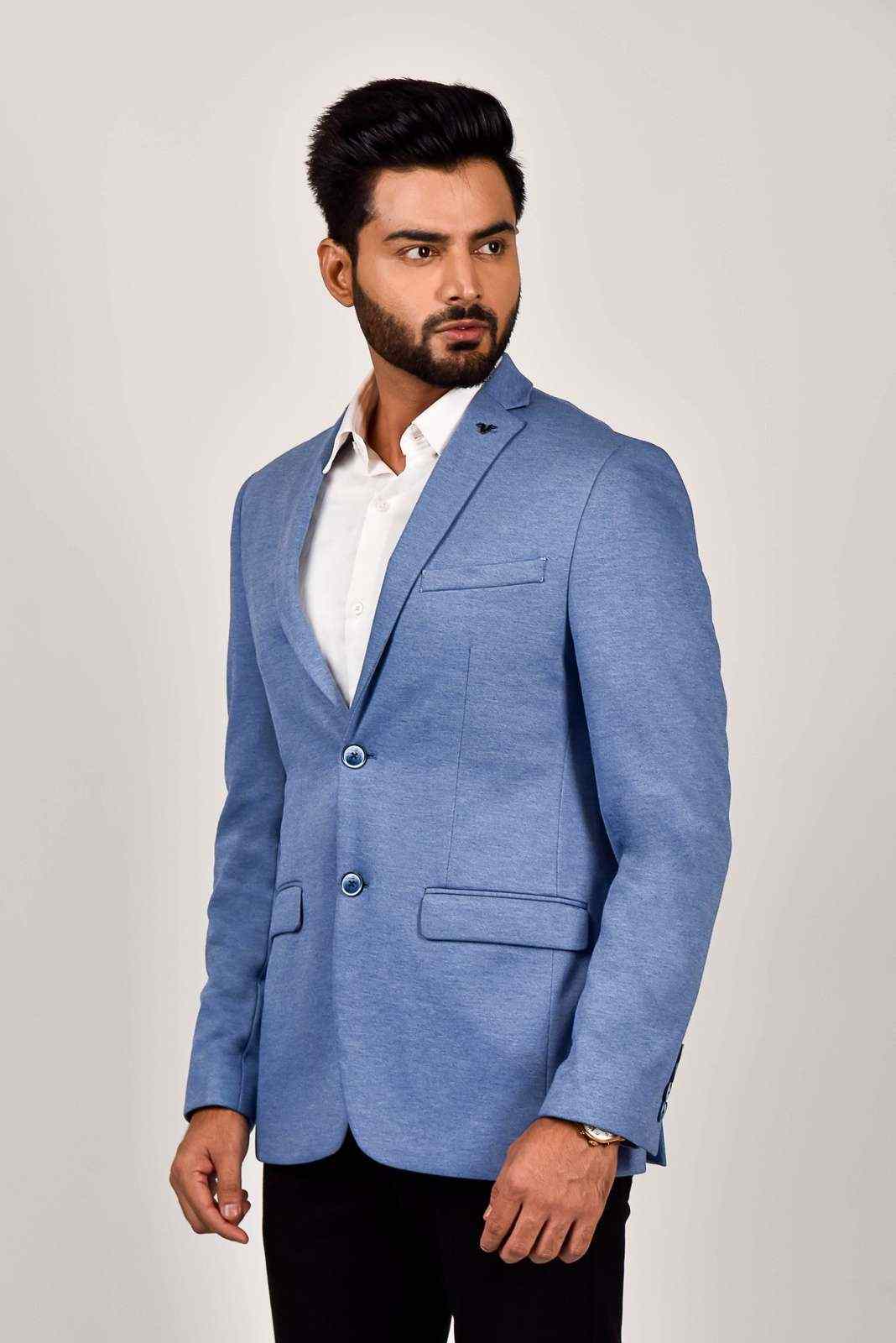 Blue Knitted Stretch Blazer house-of-united