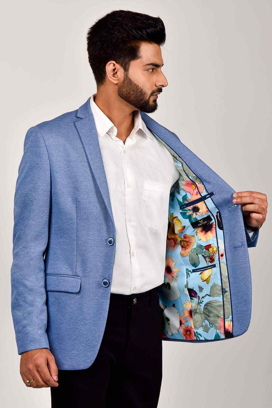 Blue Knitted Stretch Blazer house-of-united