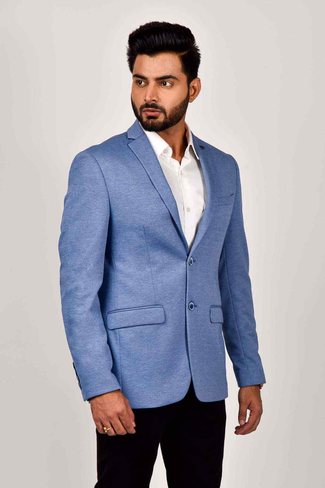 Blue Knitted Stretch Blazer house-of-united