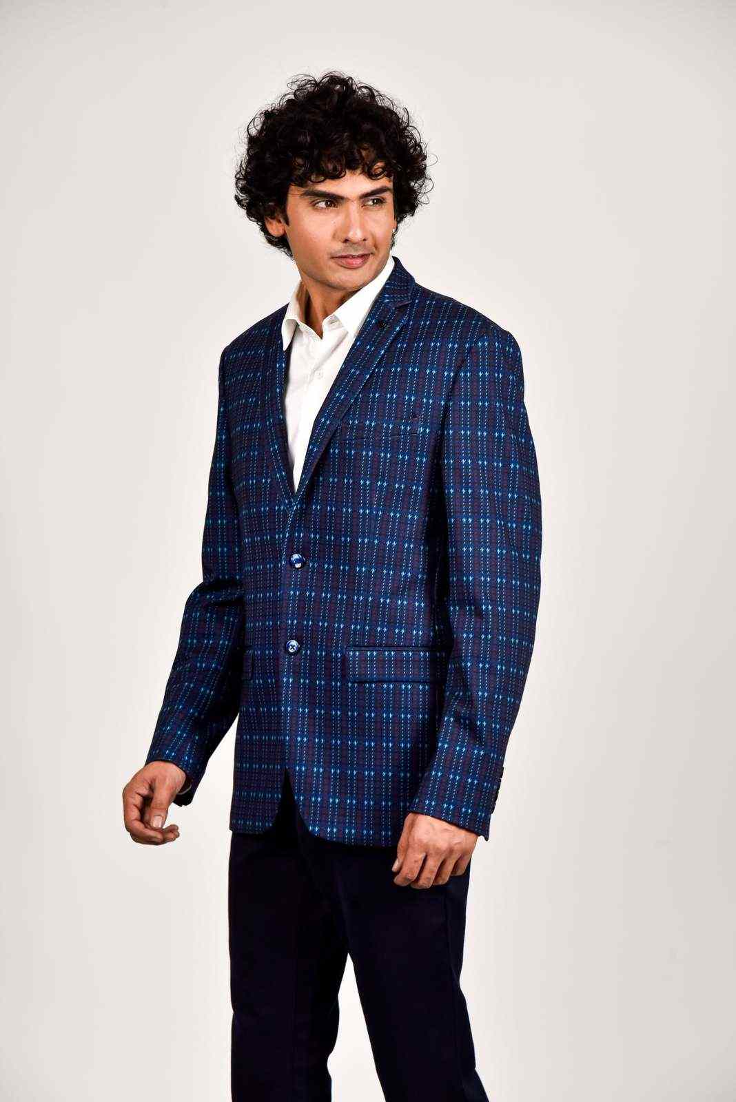 Blue Knitted Stretchable Blazer house-of-united