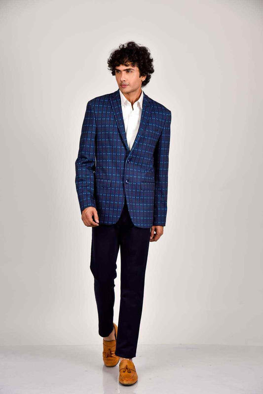 Blue Knitted Stretchable Blazer house-of-united