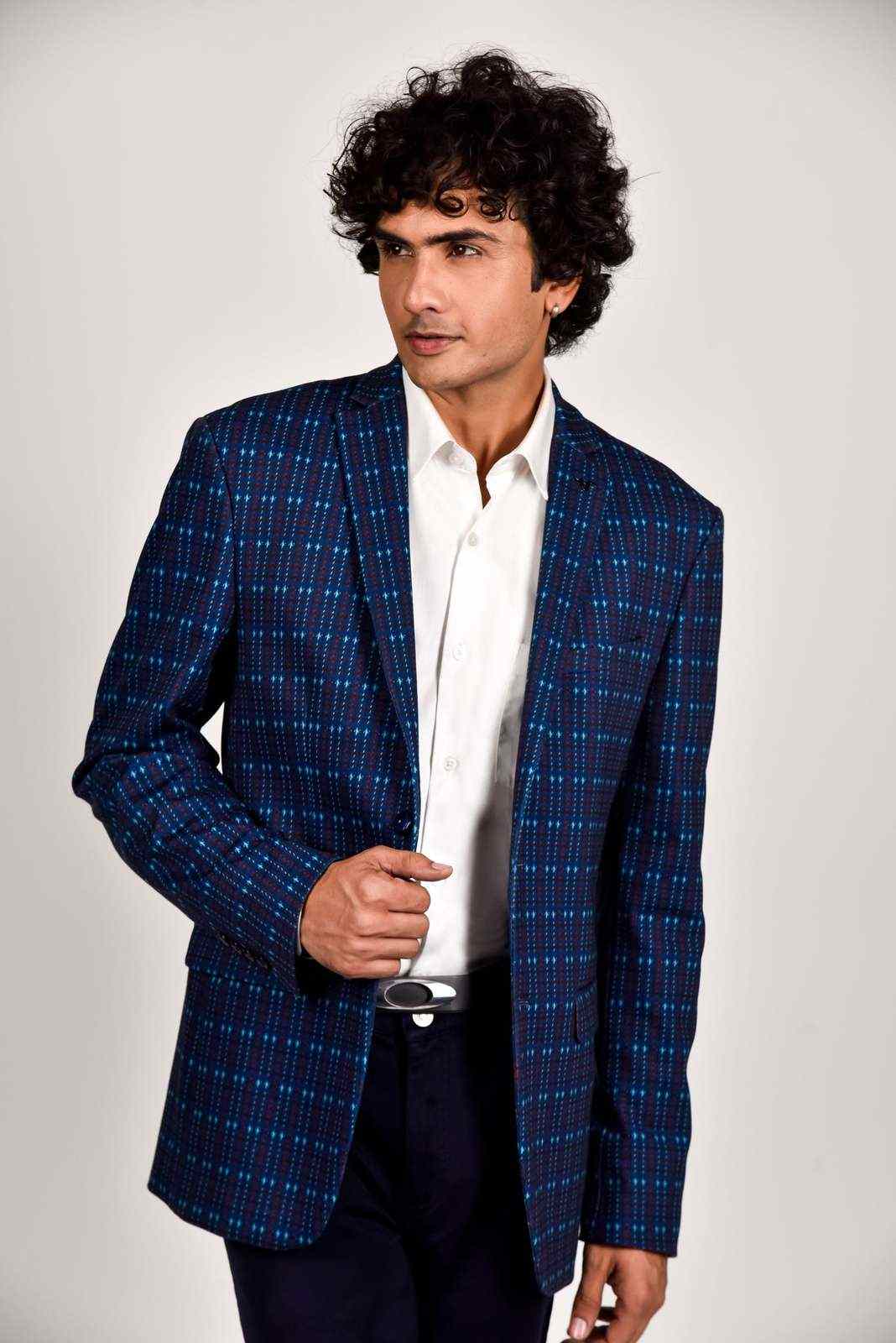 Blue Knitted Stretchable Blazer house-of-united