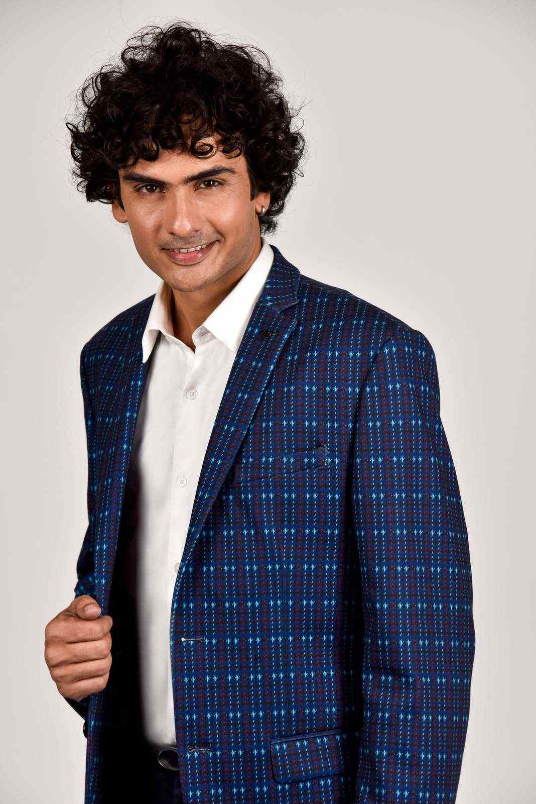 Blue Knitted Stretchable Blazer house-of-united