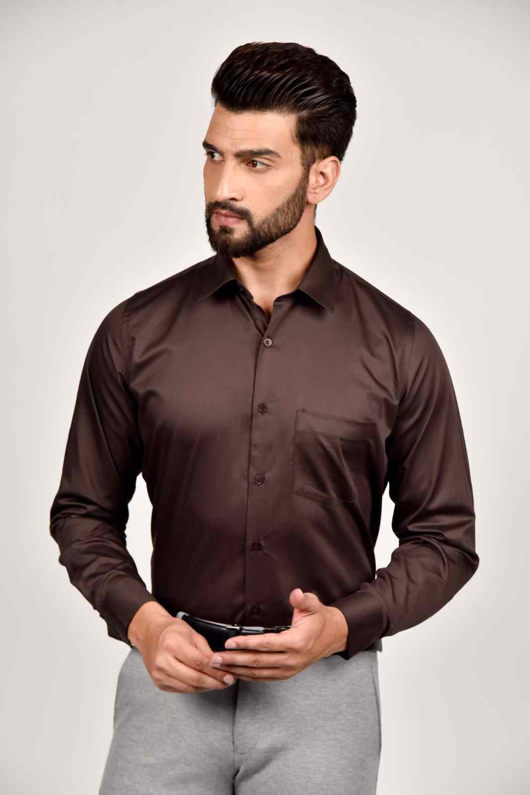 Brown Cotton Satin Shirt house-of-united