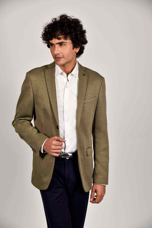 Brown Knitted Woven Blazer house-of-united