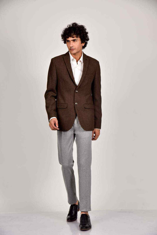 Brown Tweed Woven Blazer house-of-united