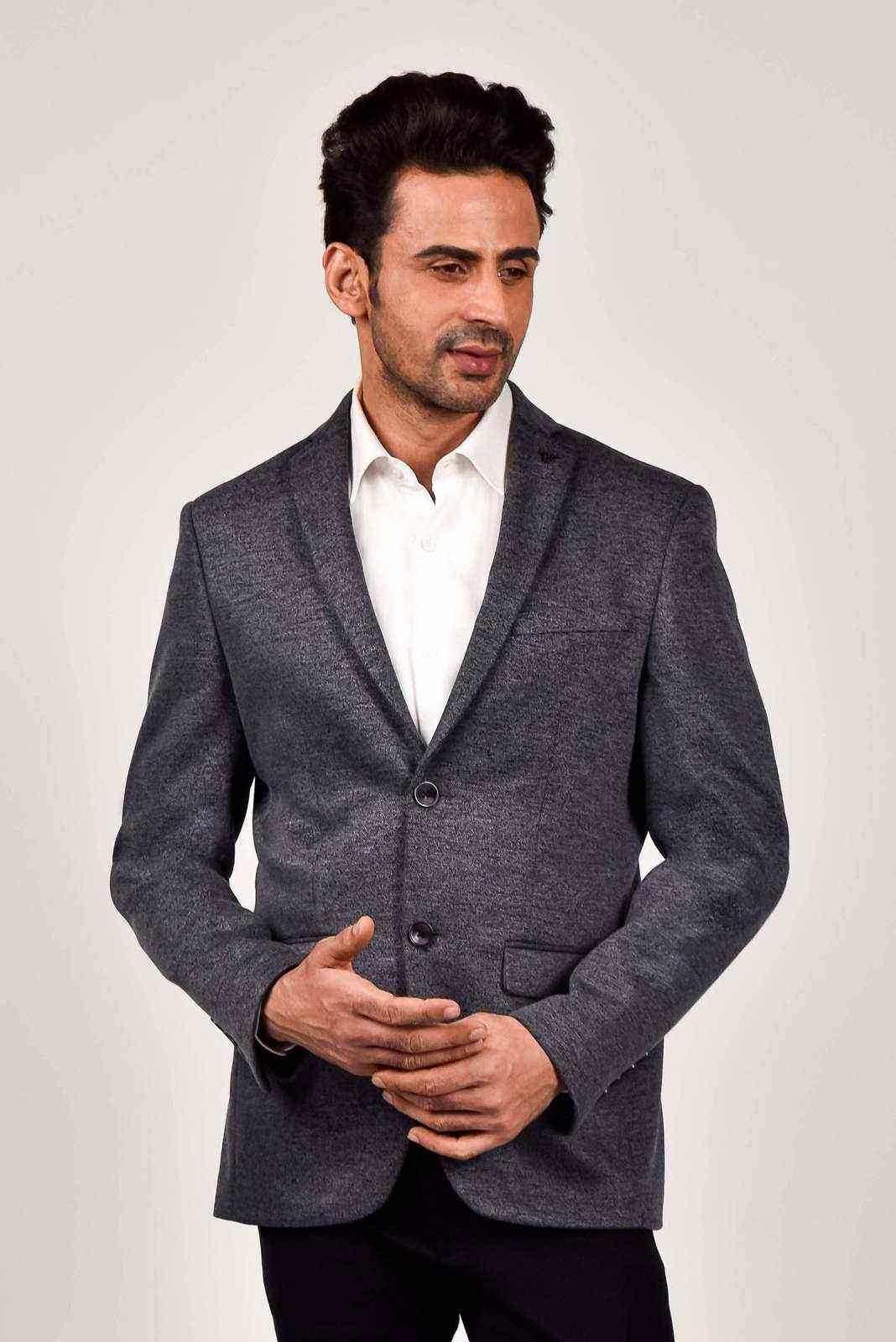 Charcoal Knitted Blazer house-of-united