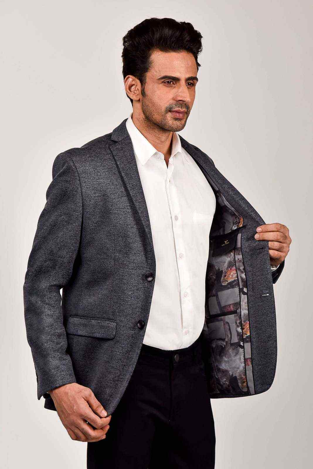 Charcoal Knitted Blazer house-of-united